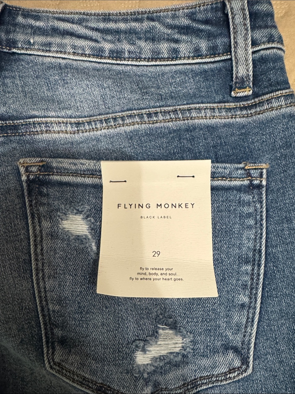 Flying Monkey Denim Blue Washed Distressed Flare Jeans NWT Size 29 - Picture 7 of 8